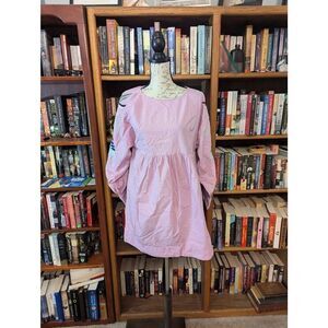 Free People Women’s Small Pink Embroidered Floral Sleeves Square Neck Mini Dress